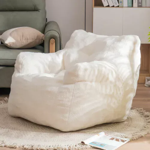 Bean Bag Chair Sofa Ultra Soft Teddy Fabric Tufted Foam Beanbag Chair Ivory
