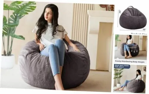 Bean Bag Chair for Adults, Ultra Soft Fur Lazy Sofa, Teardrop Shaggy-dark Grey