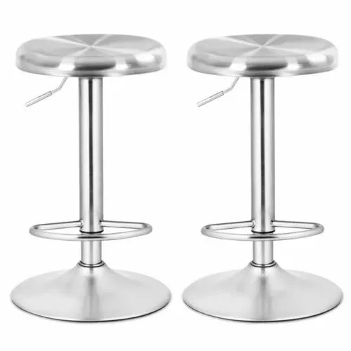 Costway 2 Pcs Brushed Stainless Steel Swivel Bar Stool Seat Adjustable Height