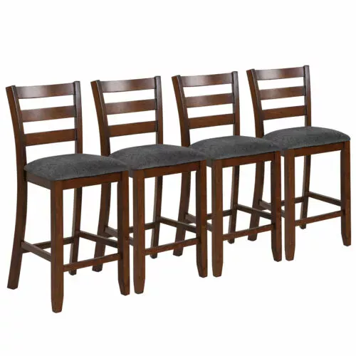 Costway Set of 4 Barstools Counter Height Cushioned Chairs w/ Rubber Wood Legs
