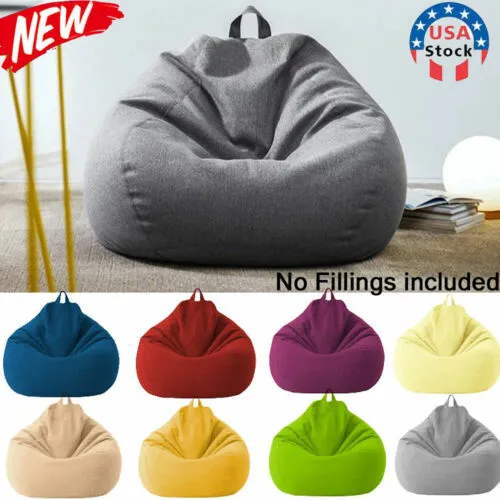 Cotton Linen Pouf Cover Bean Bag Chair Beanbag Sofa Floor Seat Lounge Recline US