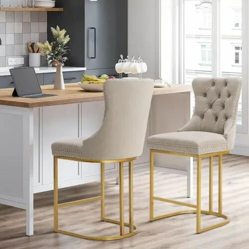 Counter Height Bar Stools Set of 2 Upholstered Barstools for Kitchen Livingroom