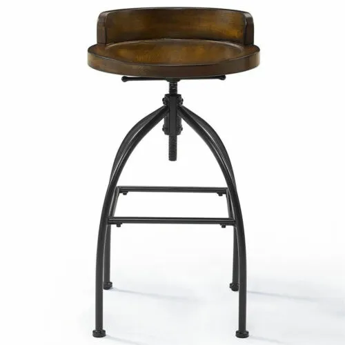 Crosley Furniture Edison Wood Adjustable Bar Stool in Natural and Black Theme