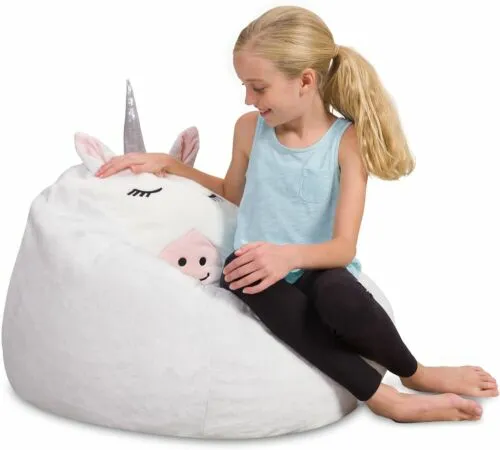 Cute Soft and Comfy Bean Bag Chair for Kids, Large, Animal - White Unicorn
