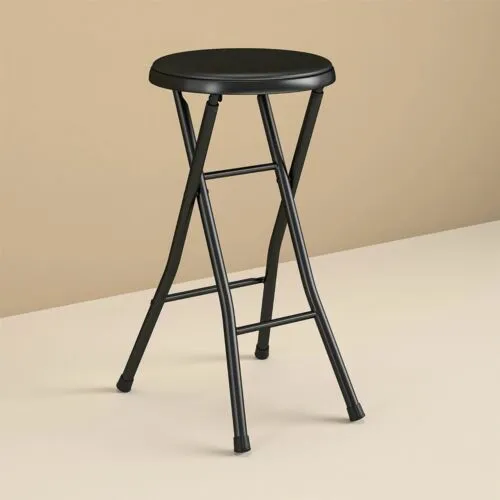 Folding Metal Stool, Portable Indoor Counter Bar Stools，Durable And Sturdy，Black