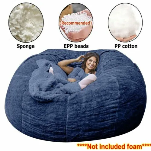 Giant Bean Bag Cover Microsuede 7ft Foam Memory Living Room Chair Lazy Soft Sofa