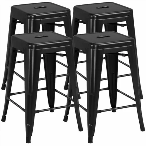 Metal Counter Height  Bar Stools Kitchen Stools Backless Stackable Bar Set of 4