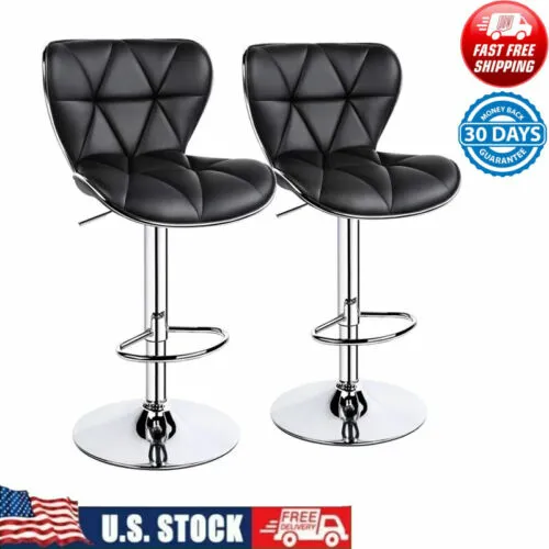 Midback Faux Leather Bar Stool 360° Rotating Dining Rooms Offices Pubs Set of 2