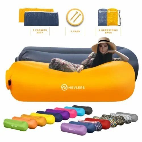 Mockins Inflatable 2 Pack Navy & Saffron Blow Up Lounger Beach Sofa Bed Chair