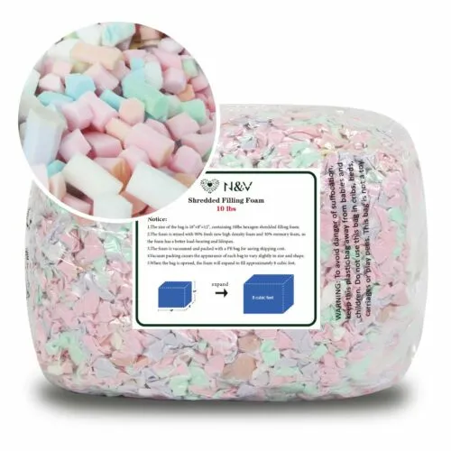N&V Shredded Gel Memory Foam Fill, Bean Bag Filling for Pillows Cushions 10LB