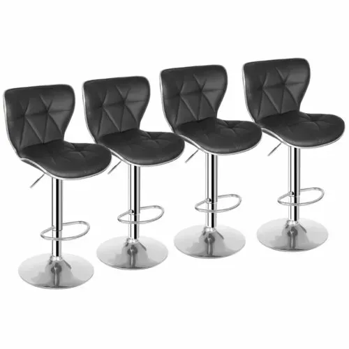 PU leather Bar Stools Set of 4 w/Shell Back Adjustable Height & Steel Frame