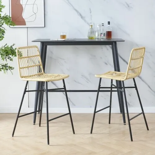 Rattan Bar Stools Set of 2 Wicker Counter Height Barstools for Home Bar Kitchen