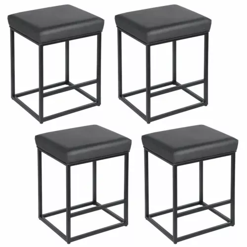 Set Of 4 Backless Bar Stools PU Leather Counter Height with Footrest Dining Room