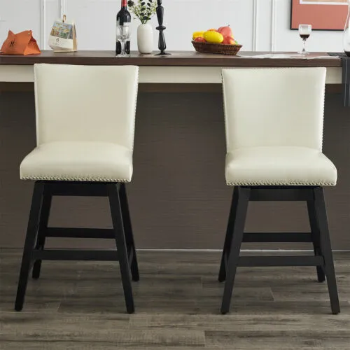 Set of 2 26'' Swivel Bar Stools Kitchen Counter Height Dining Chairs Cream White
