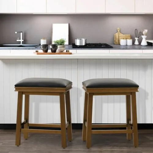 Set of 2 Bar Stool Counter Height Classic Barstool w/Solid Wood Leg for Kitchen