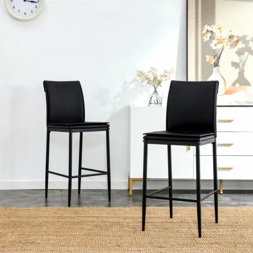 Set of 2 Bar Stool Kitchen Counter Height Leather Upholstered Dining Chairs US