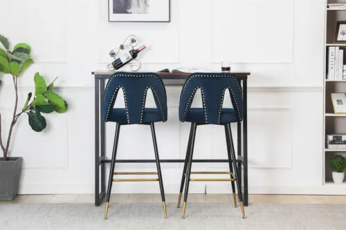 Set of 2 Bar Stools 28'' Counter Height Pub Stools Velvet Kitchen Dining Chairs