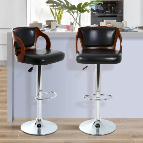 Set of 2 Bar Stools Modern Leather Bar Chairs Adjustable Air Lift Swivel Seat