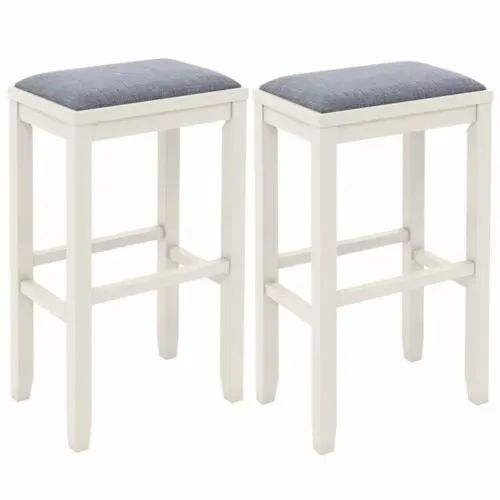 Set of 2 Upholstered Bar Stools Kitchen Solid Rubber Wood Frame Chair W/Footrest