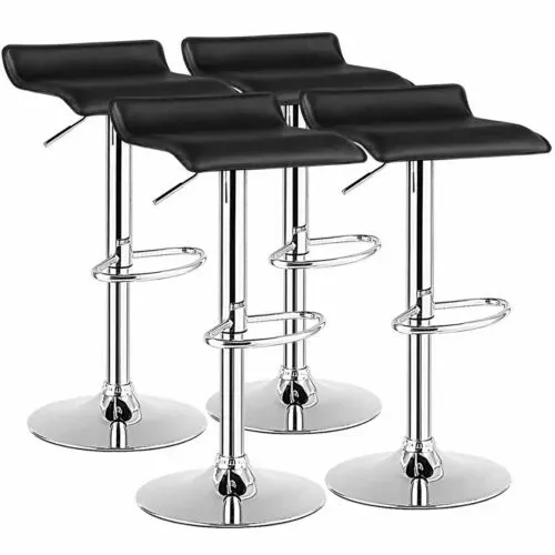 Set of 4 Swivel Bar Stool PU Leather Adjustable Kitchen Counter Bar Chairs Black