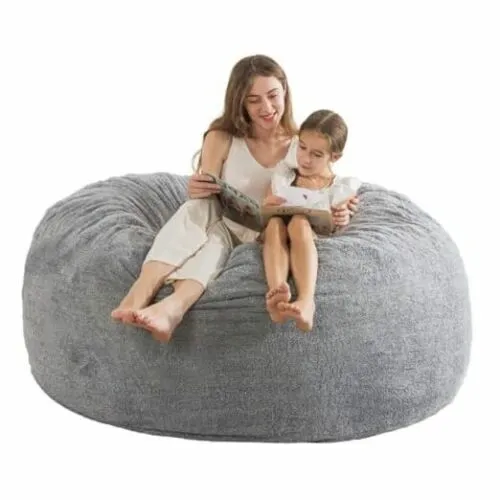 [Sherpa Cover] Large Bean Bag Chair: 4 ft 4 Foot Heather Grey (Sherpa Cover)