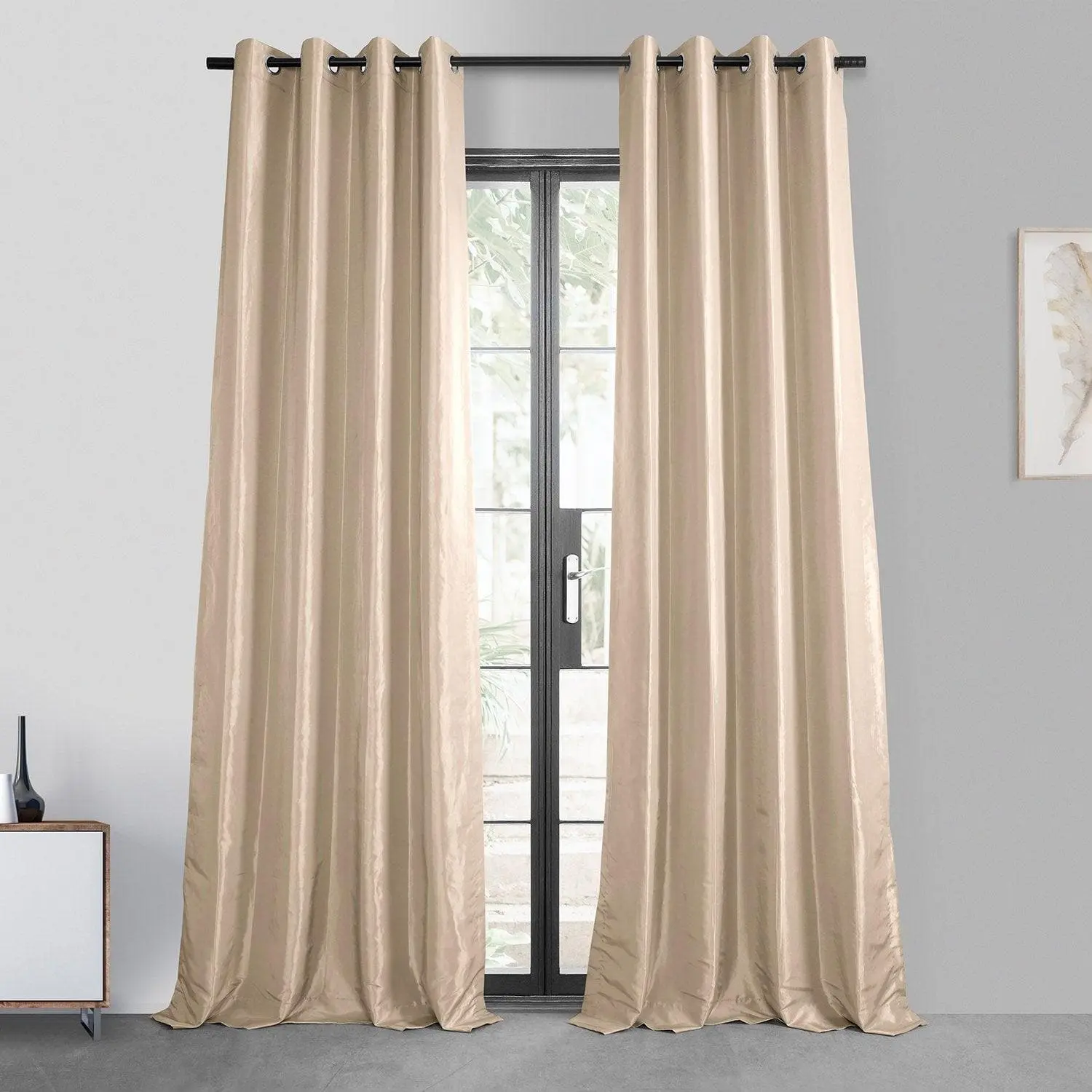 Antique Beige Grommet Faux Silk Taffeta Blackout Curtain