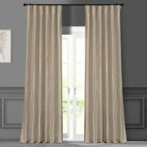Antique Beige Solid Faux Silk Taffeta Room Darkening Curtain