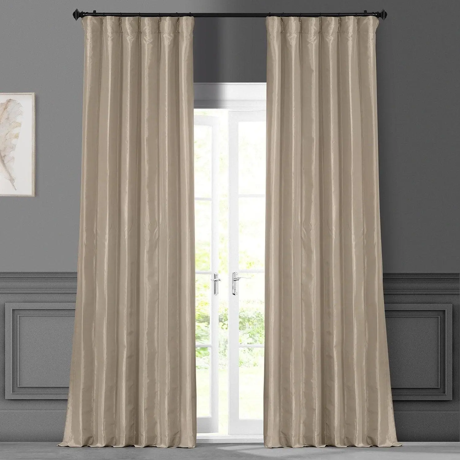 Antique Beige Solid Faux Silk Taffeta Room Darkening Curtain