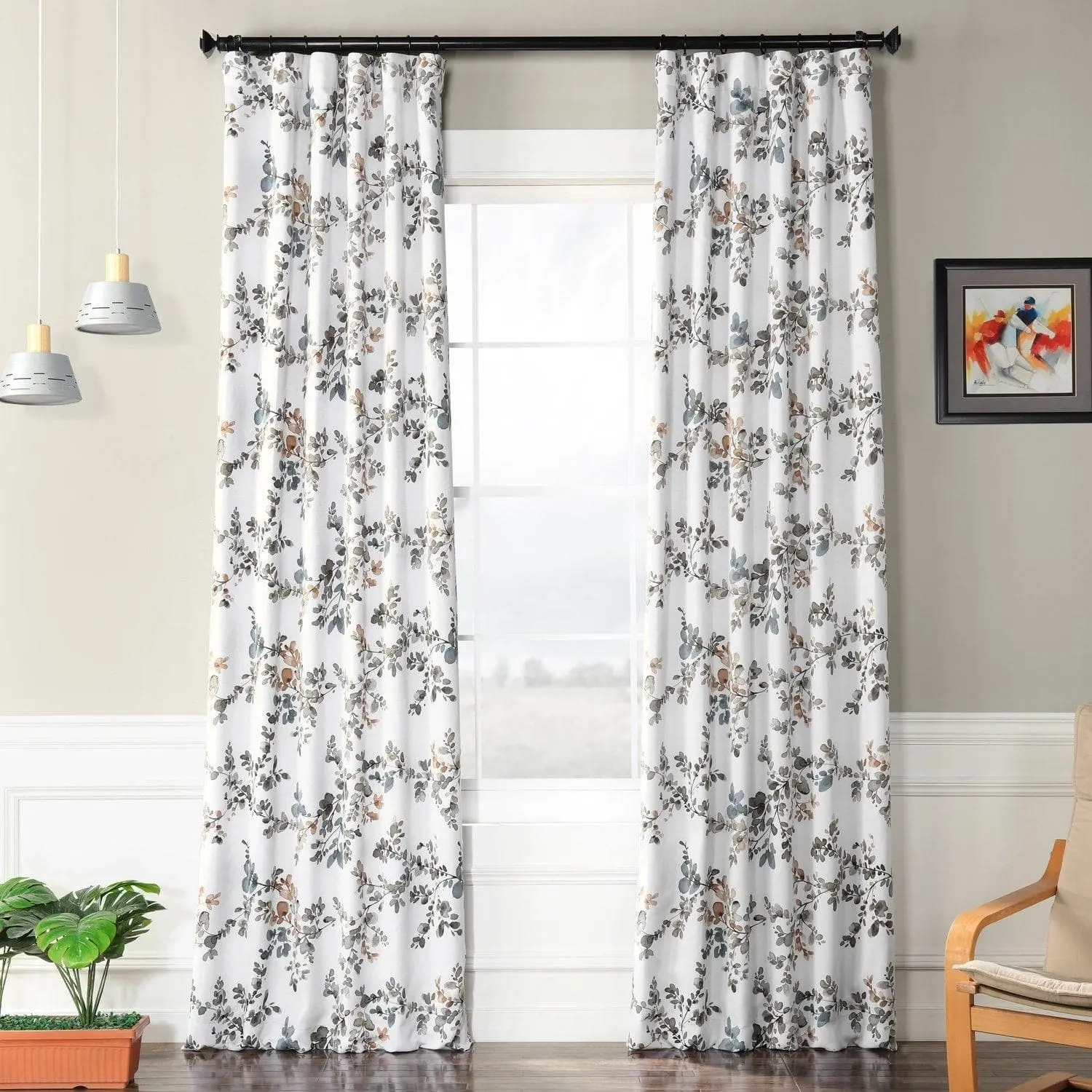 Antique Elm Floral Room Darkening Curtain