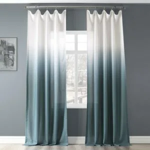 Aqua Abstract Ombre Faux Linen Curtain