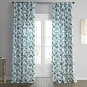 Artemis Blue Floral Printed Cotton Room Darkening Curtain