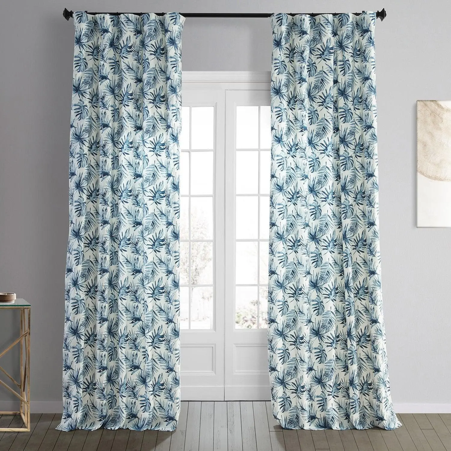 Artemis Blue Floral Printed Cotton Room Darkening Curtain