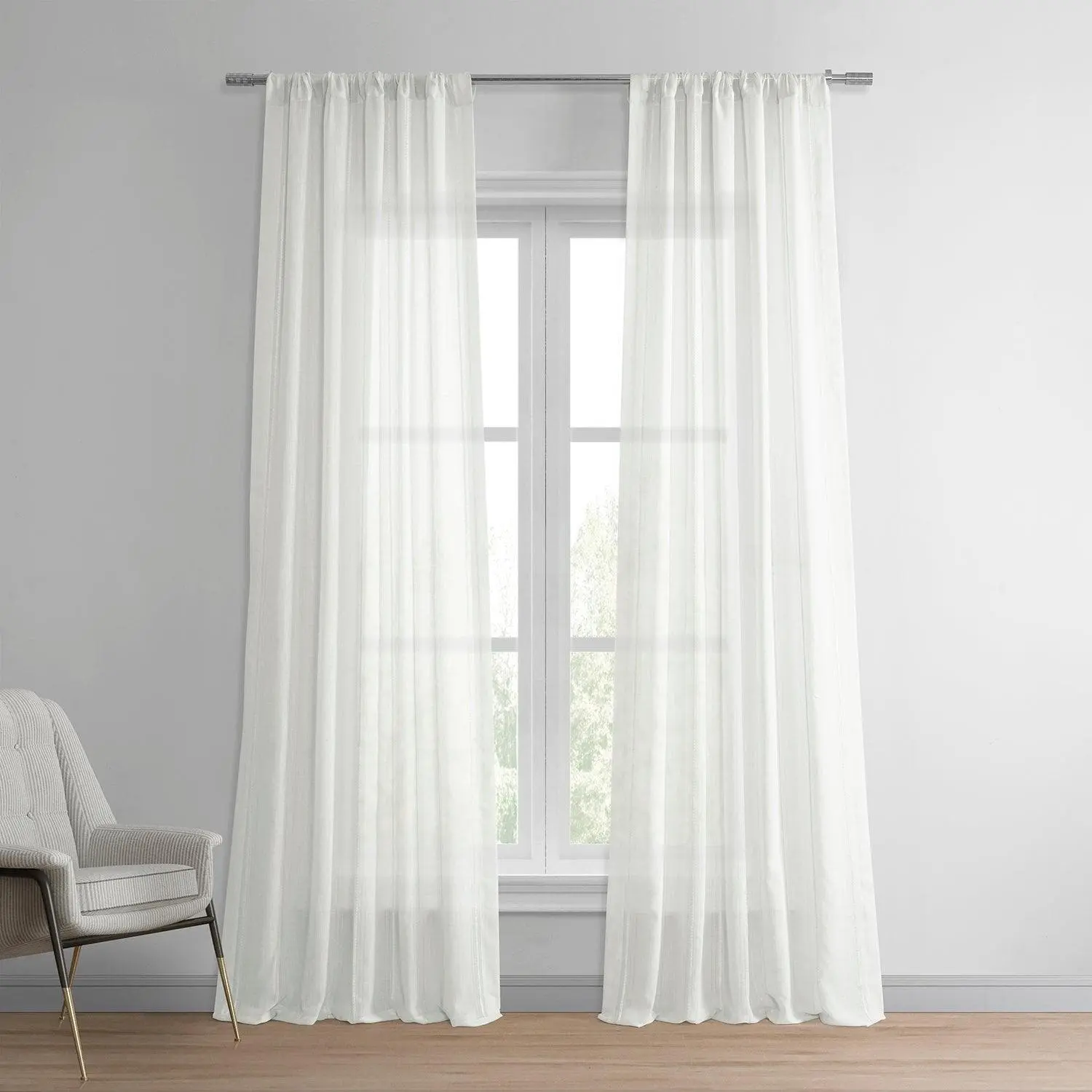 Aruba Cream Striped Linen Sheer Curtain