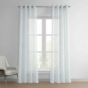 Aspen White Grommet Textured Faux Linen Sheer Curtain