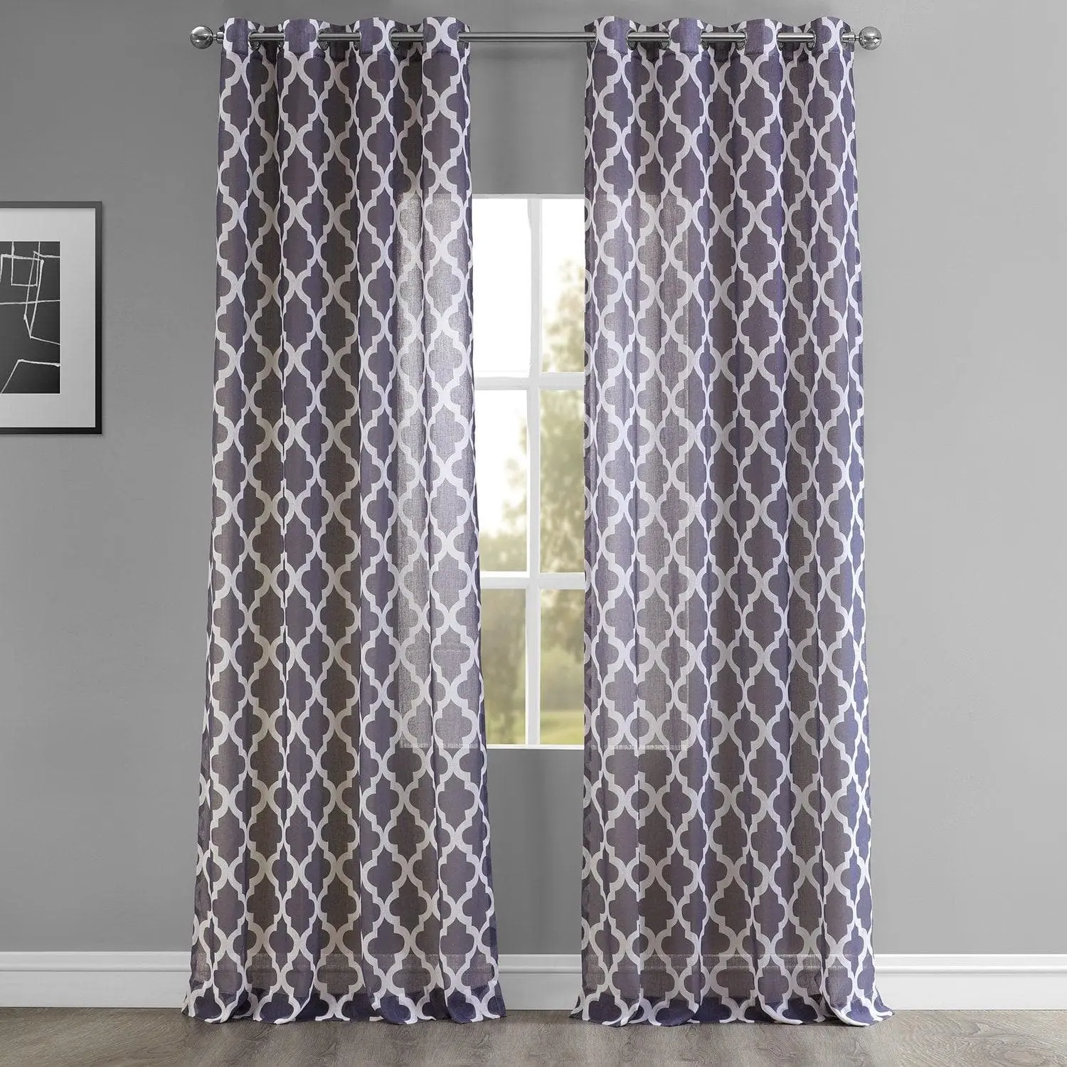 Birmingham Mulberry Geometric Grommet Printed Polyester Sheer Curtain