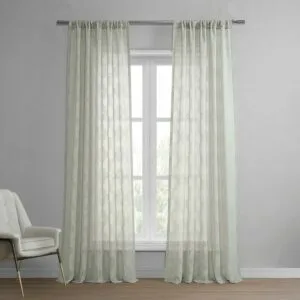Calais Tile Grey Geometric Patterned Faux Linen Sheer Curtain