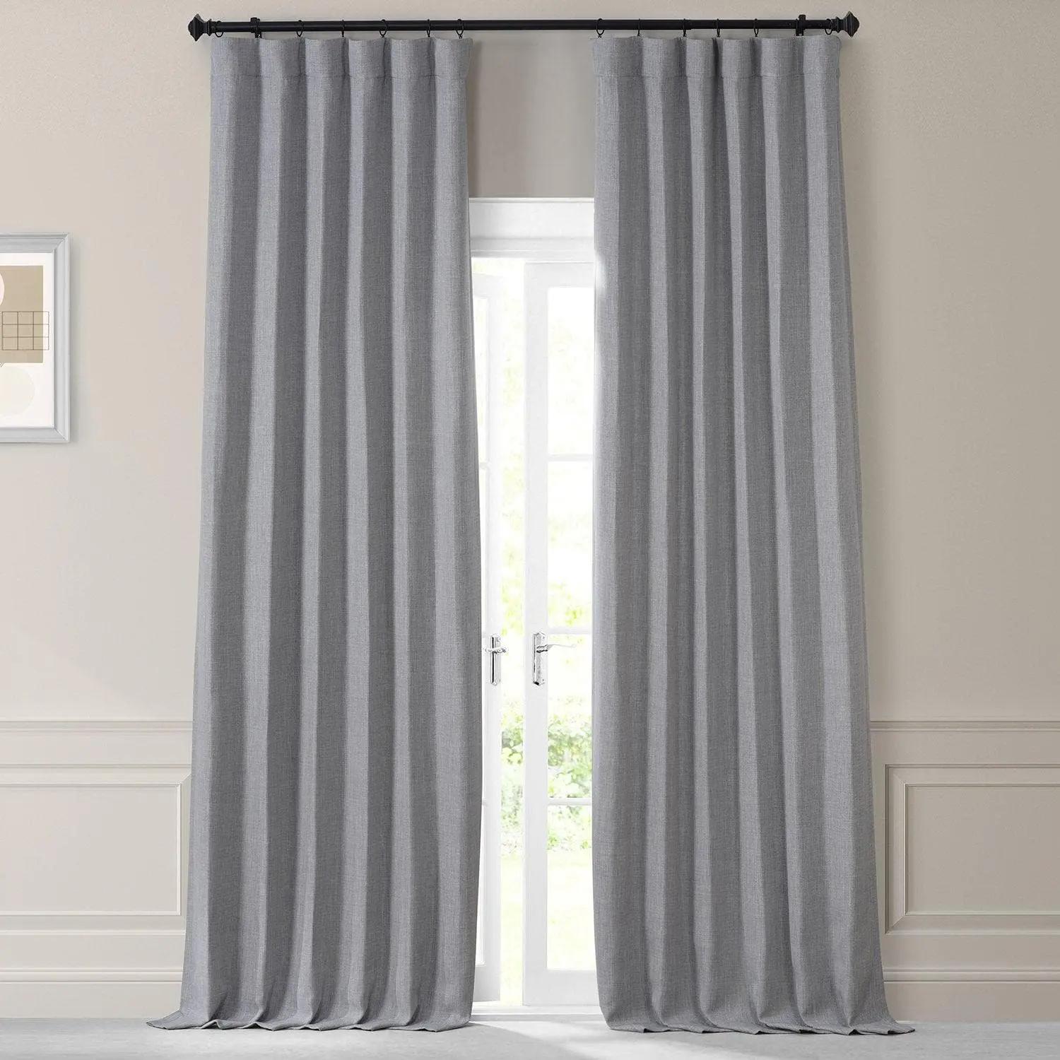 Chicago Grey Monochromatic Faux Linen Room Darkening Curtain Pair (2 Panels)