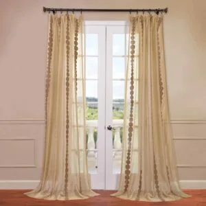 Cleopatra Gold Striped Embroidered Polyester Sheer Curtain