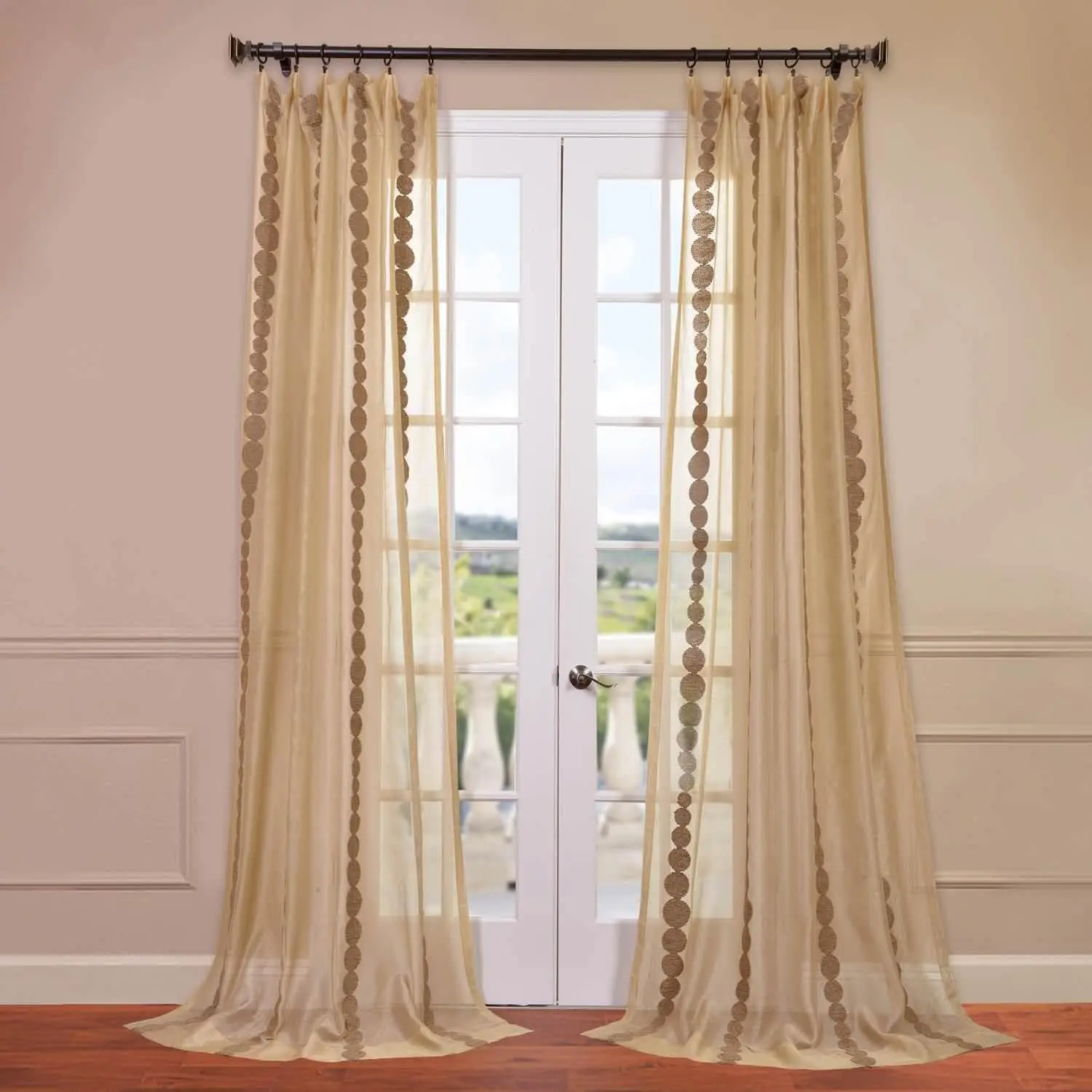 Cleopatra Gold Striped Embroidered Polyester Sheer Curtain