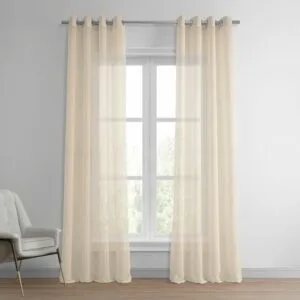 Cotton Seed Grommet Textured Faux Linen Sheer Curtain