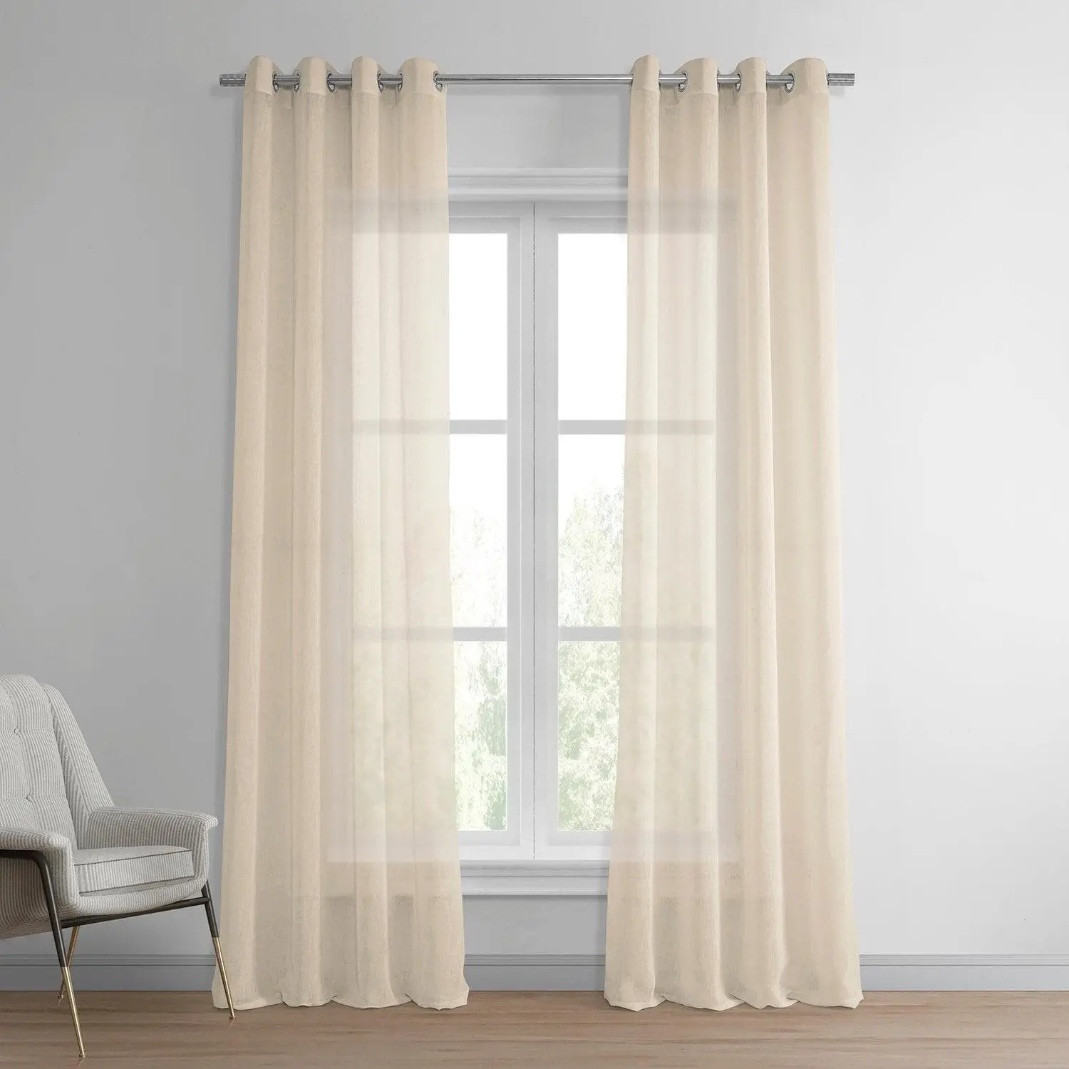 Cotton Seed Grommet Textured Faux Linen Sheer Curtain