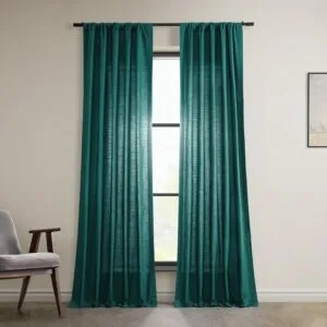 Dark Teal Dune Textured Cotton Curtain Pair (2 Panels)