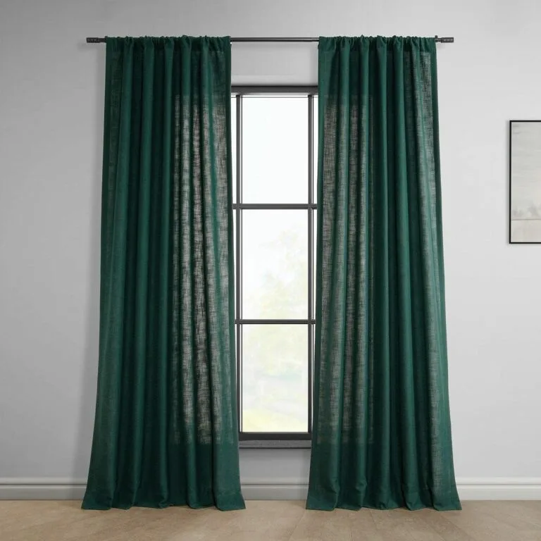 Deep Green Classic Faux Linen Curtain