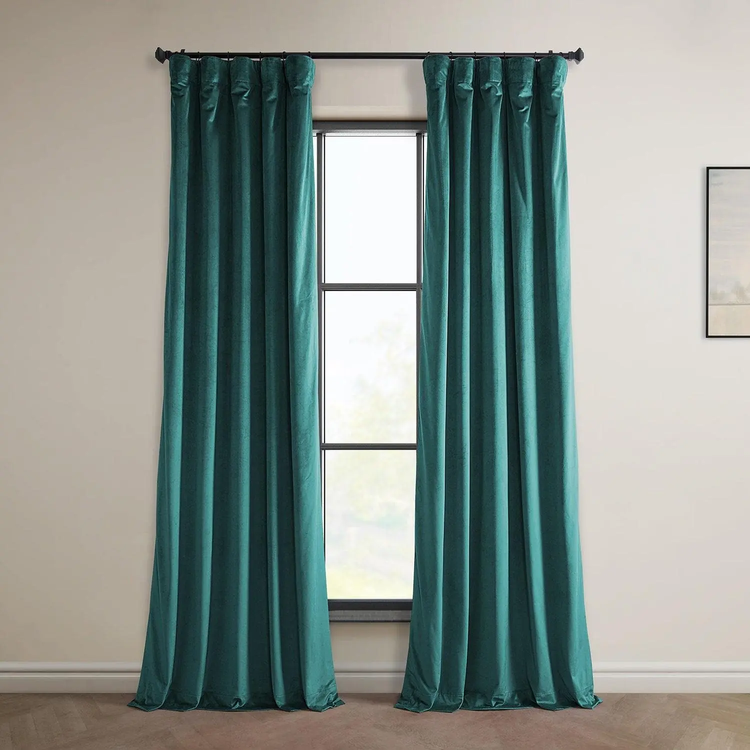 Deep Sea Teal Heritage Plush Velvet Room Darkening Curtain