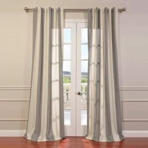 Del Mar Grey Striped Striped Linen Blend Sheer Curtain