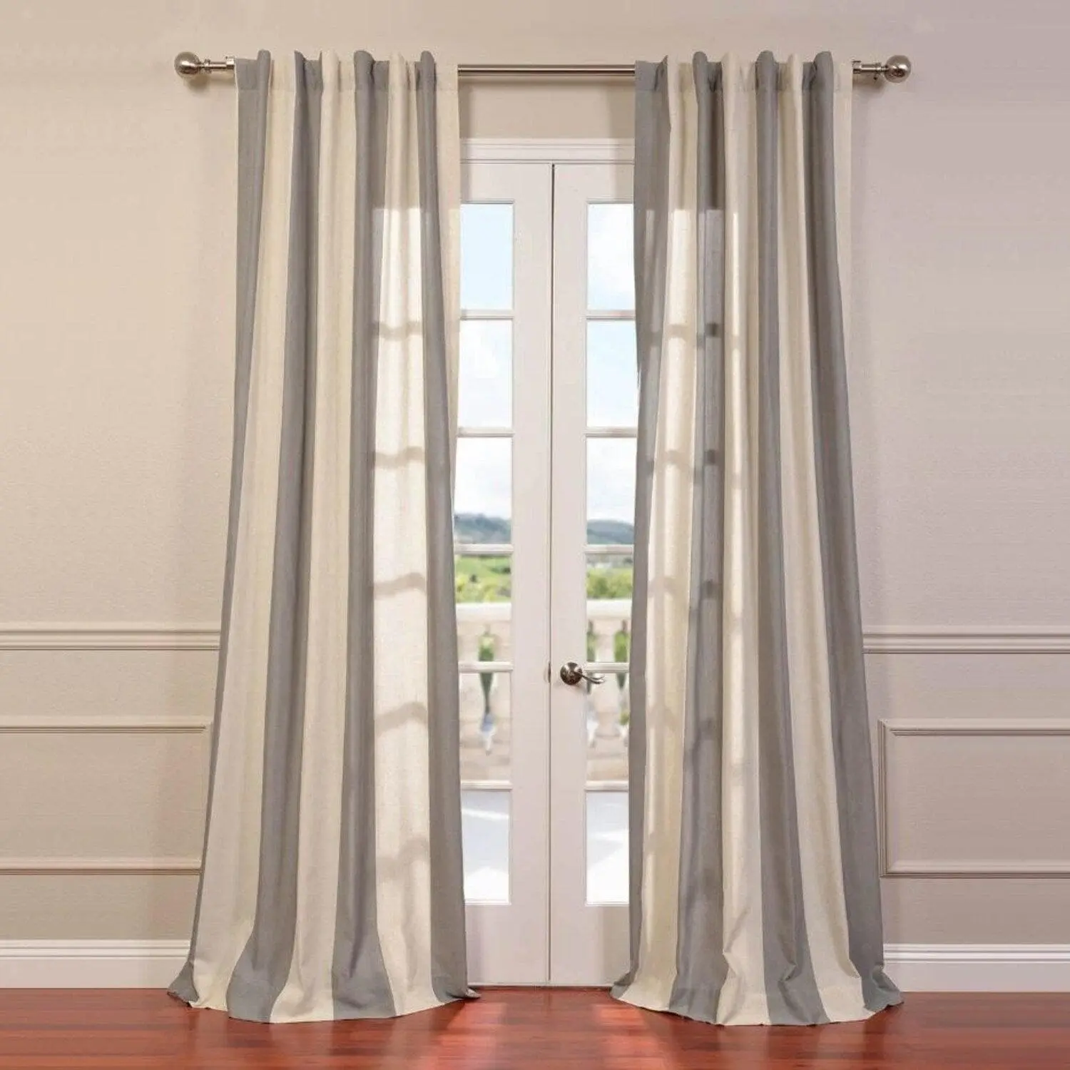 Del Mar Grey Striped Striped Linen Blend Sheer Curtain