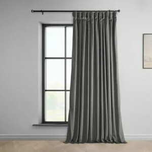 Destiny Grey Extra Wide Heritage Plush Velvet Room Darkening Curtain