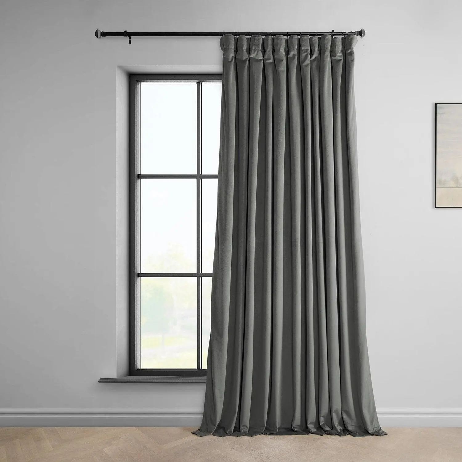 Destiny Grey Extra Wide Heritage Plush Velvet Room Darkening Curtain