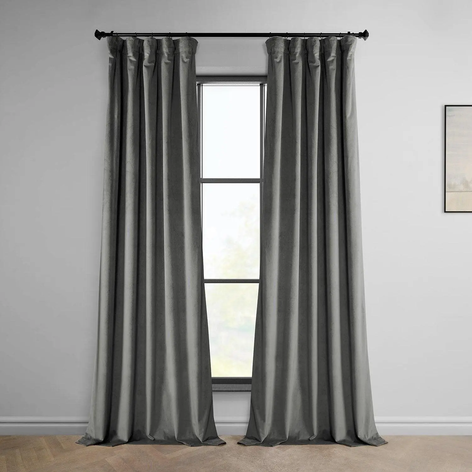 Destiny Grey Heritage Plush Velvet Room Darkening Curtain