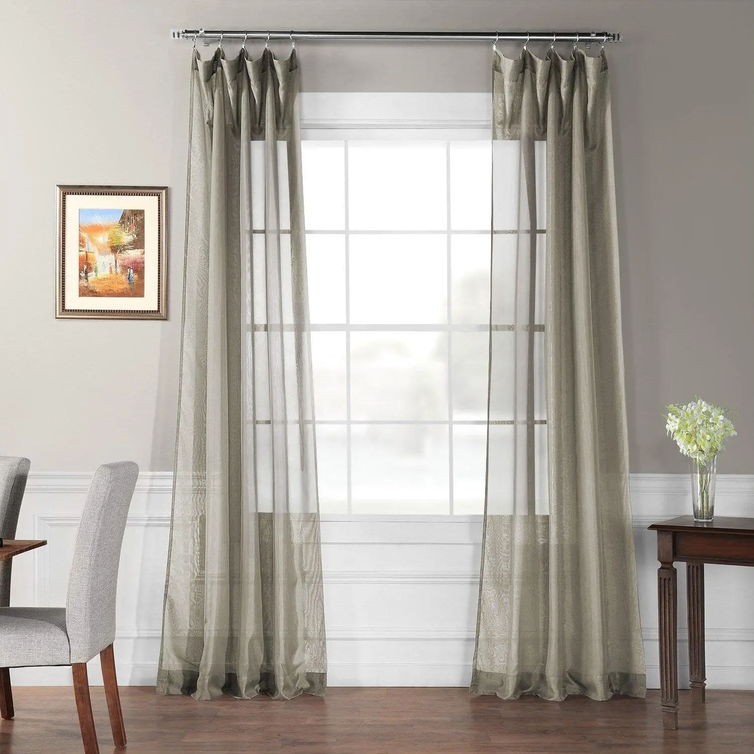 Double Layered Museum Grey Polyester Sheer Curtain